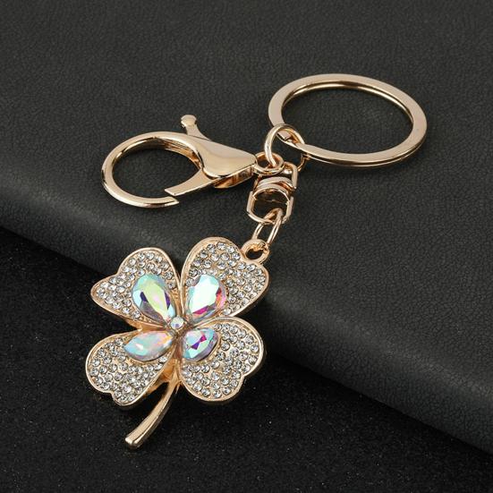 Four Leaf Clover Keychain Rhinestone Lucky Four Leaves Clover Keychain with Lobster Clasp Sparkling Good Luck Charm Gift for Women