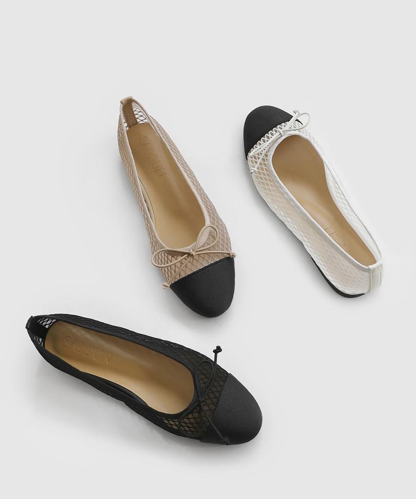 Sappun Vanessa Mesh Ribbon Flat Shoes (1Cm)