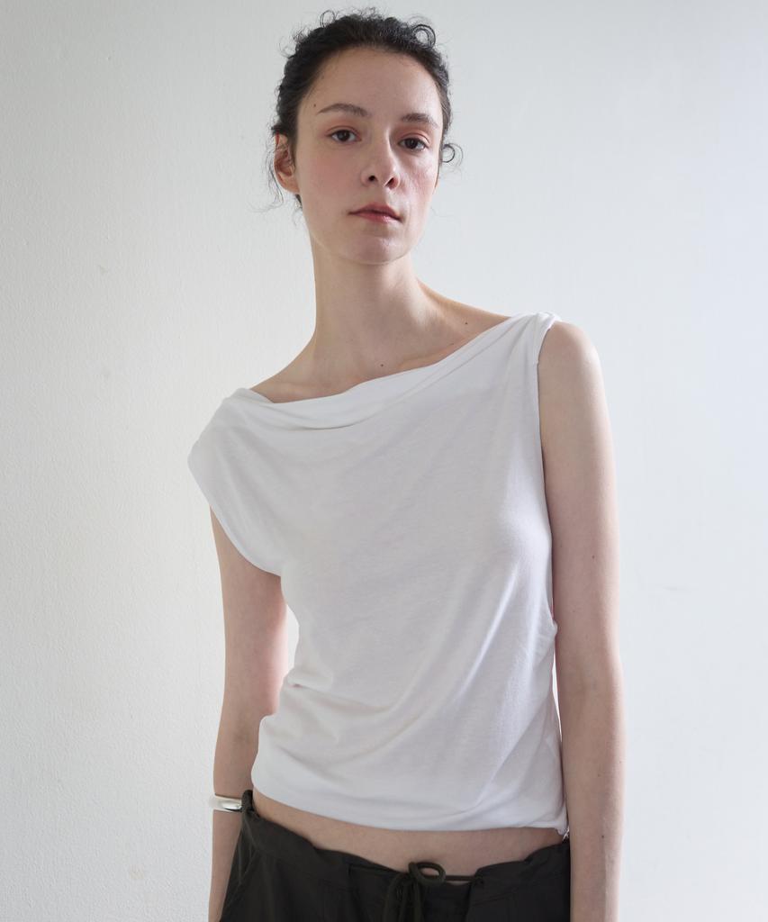 NUBELEU Jersey Draped Top Ivory