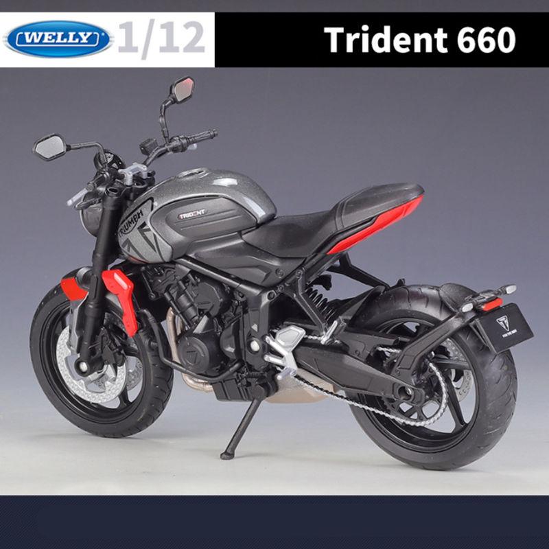 WELLY 1/12 2021 Triumph Trident 660 Alloy Racing Motorcycle Model Diecast Metal Street Motorcycle Model Simulation Kids Toy Gift