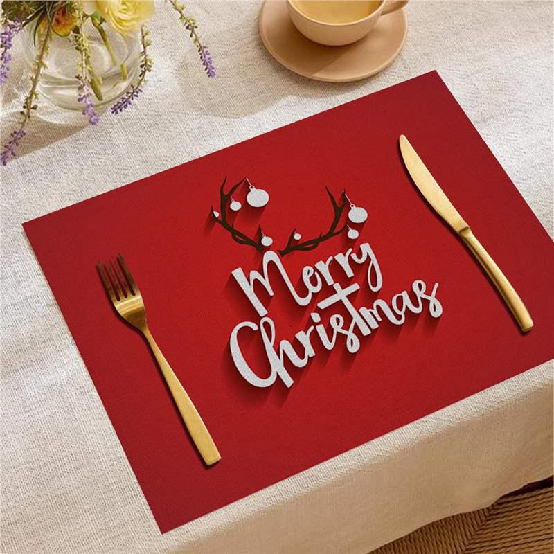 Christmas Digital Print Heat-Resistant Linen Placemat: European and American Birthday Party Table Decor