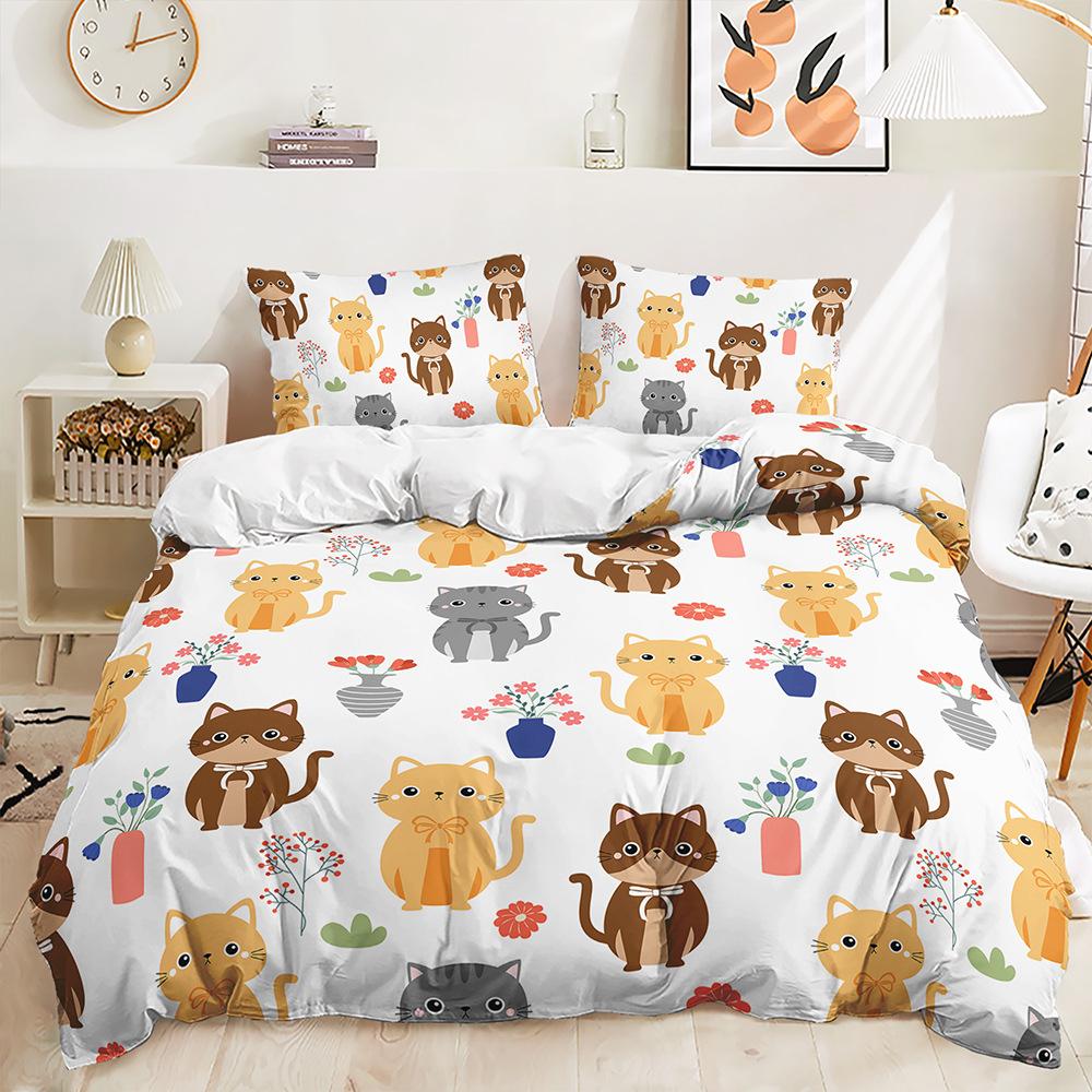 3D Digitaldruck Bett Dreiteilig Tierillustration Meeresleben Tiger Kuh Pferd Set