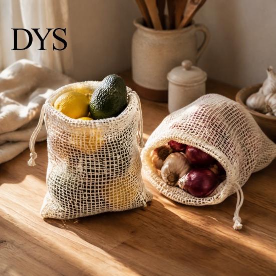 Organic Cotton Mesh Bags for Fruits Bag with Drawstring Closure, Reusable Eco-friendly Washable Zero Waste Food Storage Pouches Organizer, Sustainable
