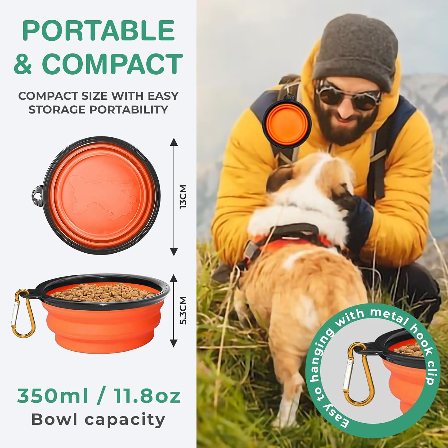 

Collapsible 2-In-1 Pet Bowls Dual Food And Water Bowls Flip Over Portable Dog Cat Pet Travel Feeder Bowl For Walking Camping 350ml per bowl