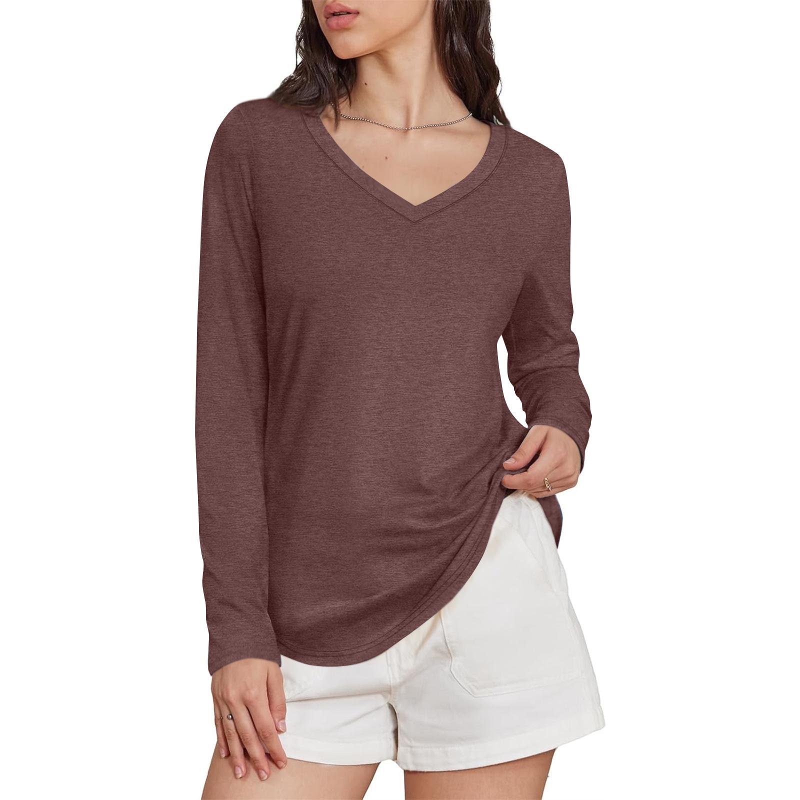 

Women s Fashion Casual Solid Color Long Sleeve Loose Fit Top S