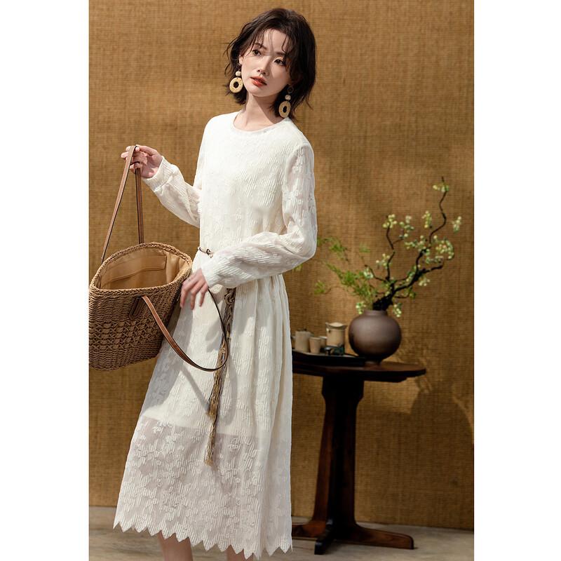 Demana French Style Lace Trim Round Neck Midi Dress