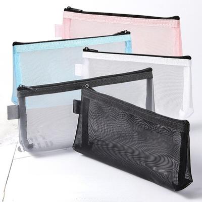 Trousse à crayons en maille transparente pour cosmétiques pour femmes, fermeture éclair, transparente, noire, trousse de maquillage, voyage, nécésaire de toilette, organisateur de cosmétiques, pochette