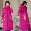 2025 Plus-size Long Thickened Chinese Style Cotton Jacket Women's Embroidered Padded Jacket Winter Over-the-knee Buckle Jacket