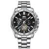 BINBOND Men's Luminous Trendy Tourbillon Steel Band Watch with Decorative Three Dials and Six Hands.