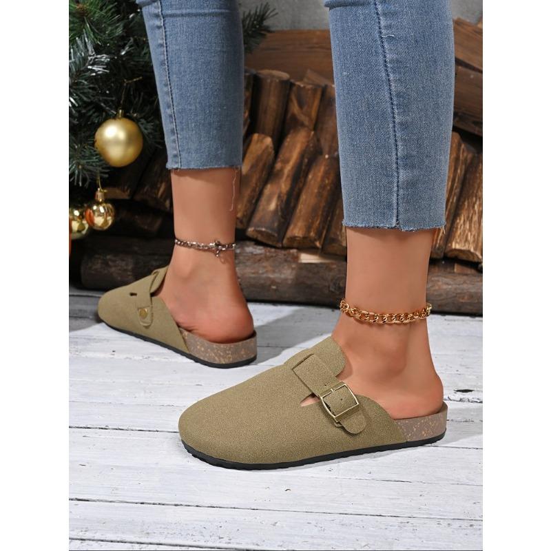 Retro Fashion Women's Shoes Thick-Soled Solid Color Slingback Shoes Soft Soled Home Shoes Suede Clogs Sandals Spring and Autumn