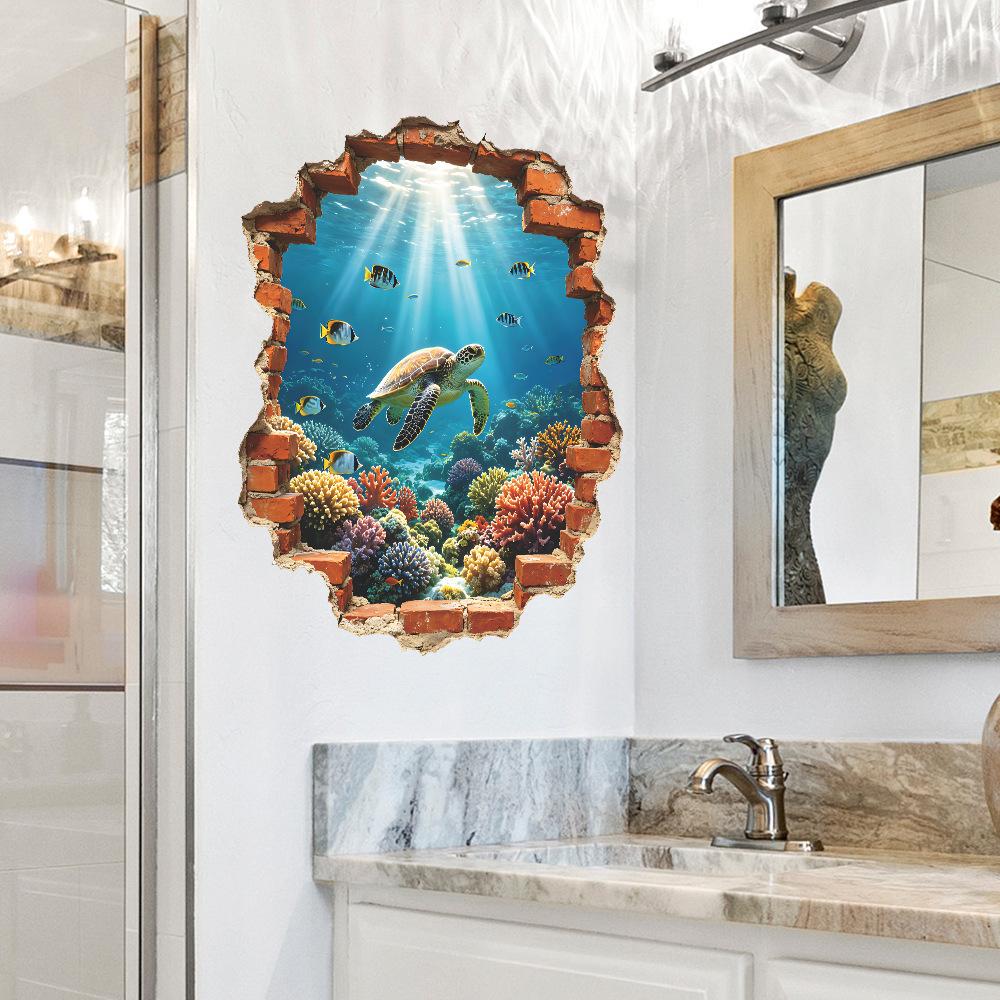 Personalized Wall-breaking Sea-bottom Sea-view Bathroom Children's Room Self-adhesive Wall Decoration Stickers
