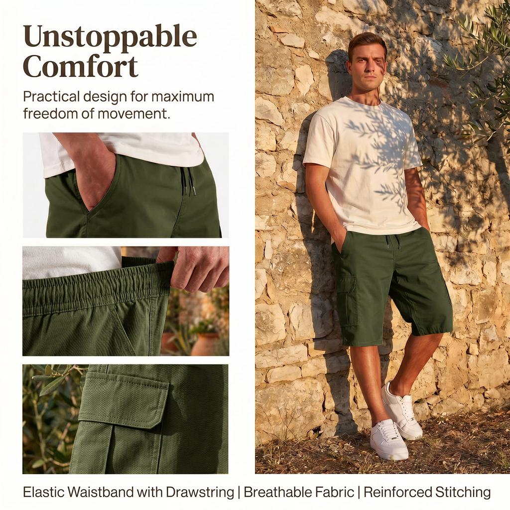 Mens Shorts Casual Cargo Shorts for Men with Elastic Waist Drawstring Multi Pocket Lightweight Mens Athletic Shorts Gym Shorts Men