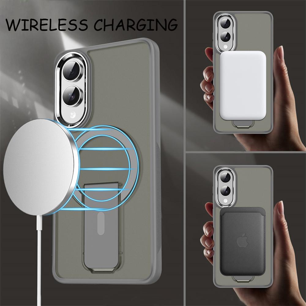 Luxuru Invisible Kickstand Magnetic Case For Samsung Galaxy S25 Edge S23 Ultra S24 Plus FE Folding Stand Holder Matte Cover