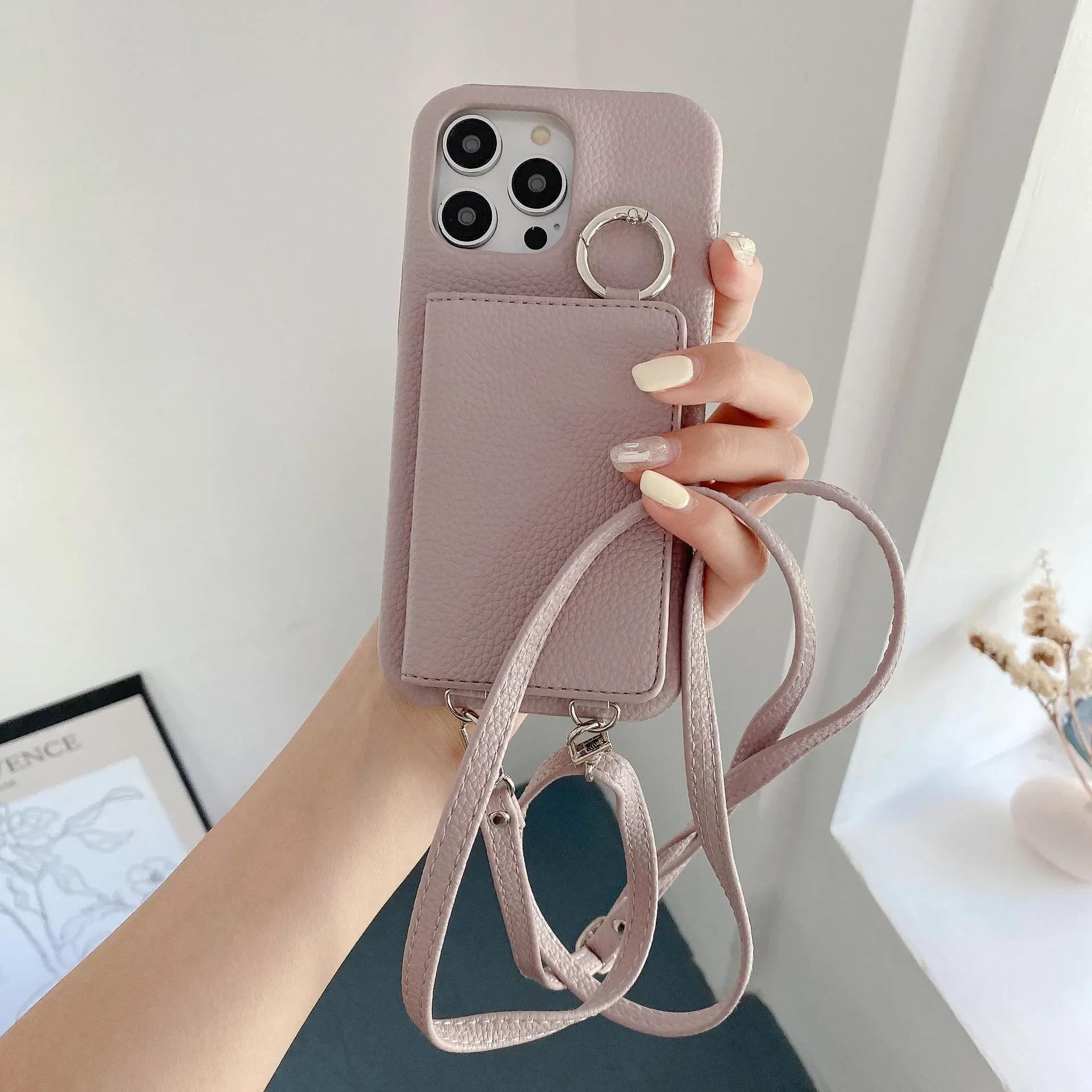 

Чехол-держатель с зеркалом и слотом для карт для iPhone 13, 12, Mini, 16E, 16, 15, 14, 11, Pro, XS, Max, 8 Plus, кожаный чехол-кошелек с ремешком через плечо iPhone 13