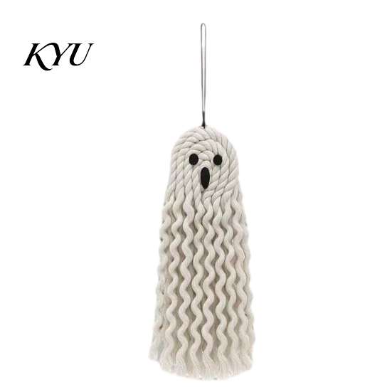 Bohemian Ghost Wall Decor Handmade Cotton Rope Hanging Ornament for Halloween, Indoor Outdoor Rustic Festive Atmosphere Props Pendent Front