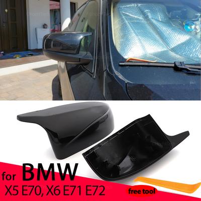Carbonfaser-Muster, schwarze Seitenspiegel-Abdeckkappen, Ersatzschale im M-Stil für BMW X5 E70 X6 E71 2008–2013