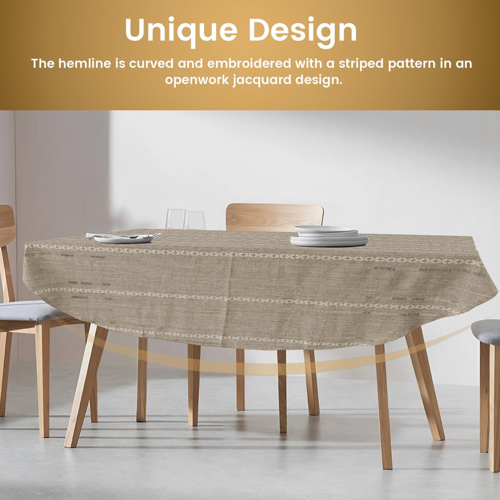 Rustic Stripe Embroidered Tablecloth Elegant Oval Dining Table Cloth Hollow Jacquard Table Cover Decorative Coffee Table Cloth