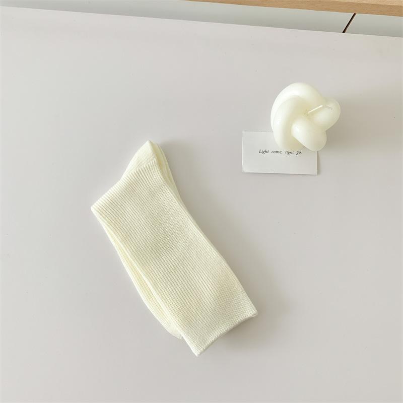 

2023 Autumn/Winter Candy Color Cotton Mid-Calf Women s Socks with Double-Needle Design One Size