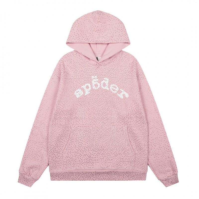 Felpa Sp5der Oversize Spessa in Pile con Stampa a Foglia Ragnatela Design Uomo Inverno Casual