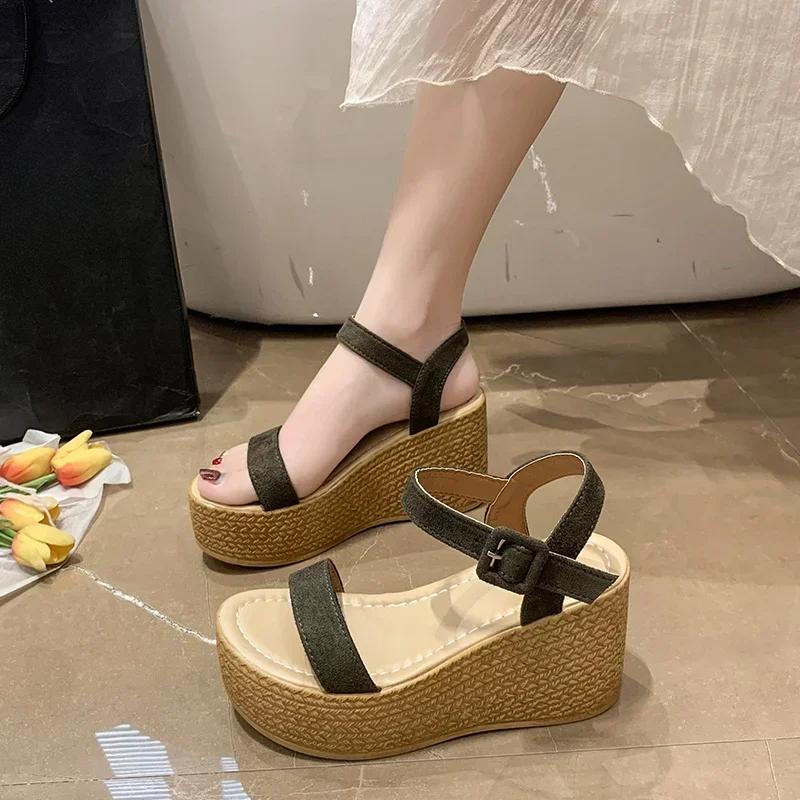 Solid Color Suede Women Sandals  New Summer Style Fashionable Comfortable Wear-resistant Platform Wedge Platform Sandals