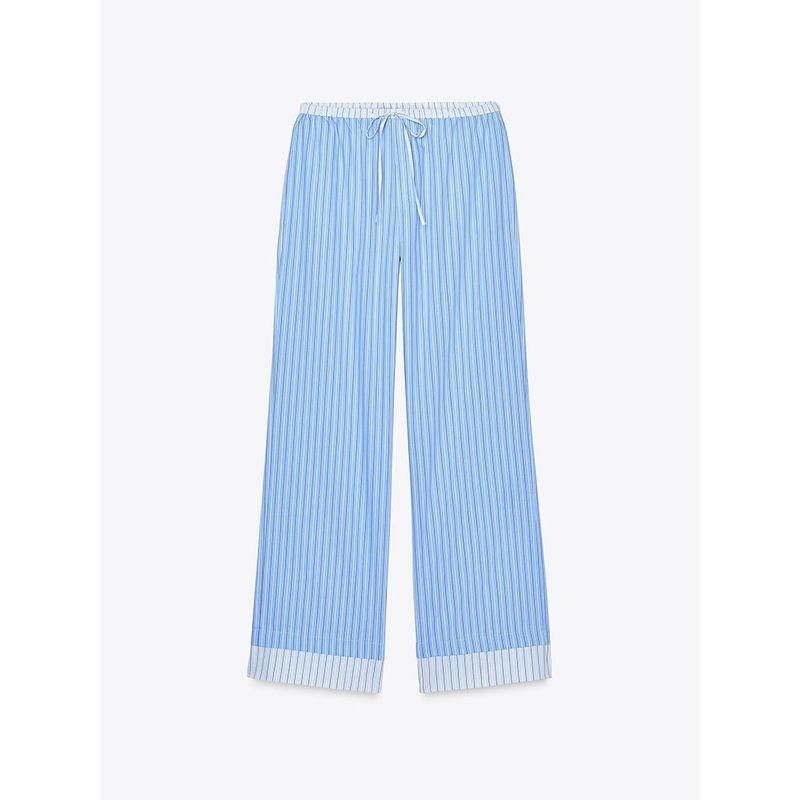 

Za2025 Spring New Women clothes Stripe Long sleeve Shirts 5030011 Mid-Waist Trousers 5030402 044 Blue pants L