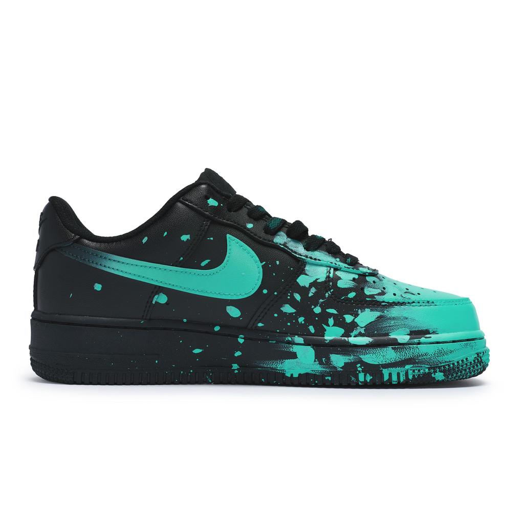Nike Air Force 1 07 811 Manufacturing, Crazy Graffiti Blue, Special Shoe Box Low Top Skateboard Shoes Unisex Black Cyan CW2288-001(Team80-S-BOX)