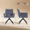 Set Of 2 Swivel Dining Chairs With Armrests Padded Backrest Velvet Upholstered Steel Legs Gray