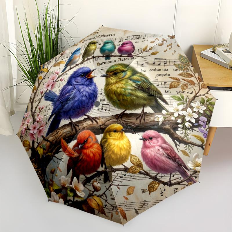 Floral Birds Mandala Portable Automatic Umbrella Folding Umbrella with 8 Ribs Lightweight All-Season Umbrella for Travel Elegant Women's Umbrella