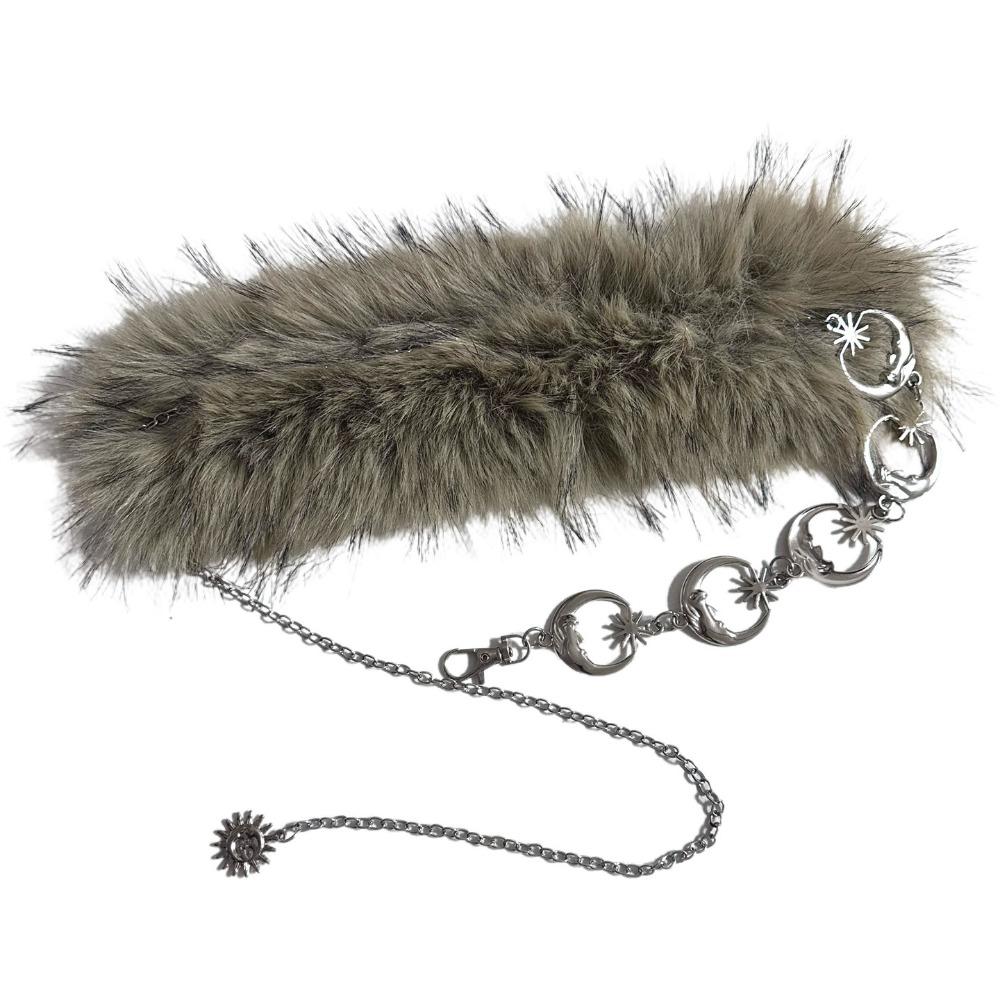 

Пряный Девушка Луна Звезда Поясные Ремни Металлическая Цепь Плюшевый Меховой Со Сшивкой Ремень Поясная Цепочка Женская Мода серебряный