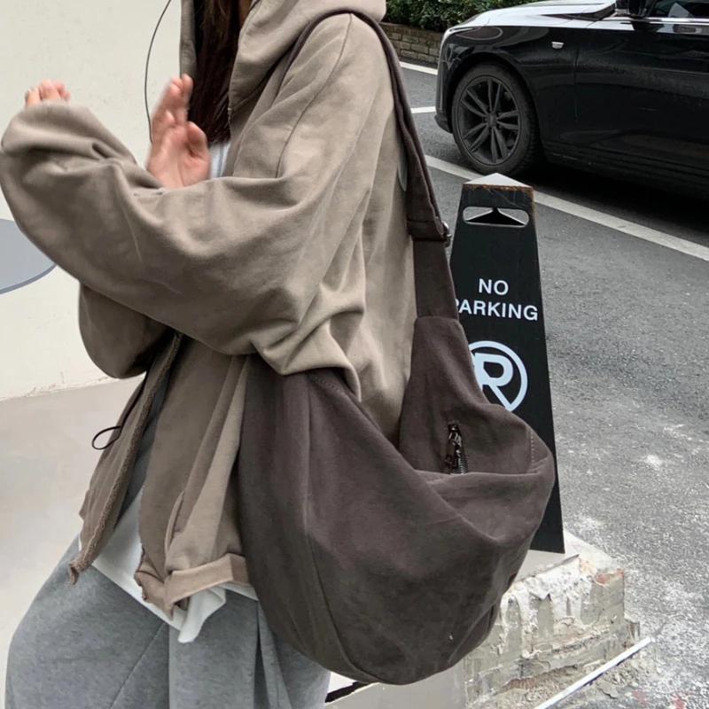 Retro Autumn and Winter Dumpling Bag Shoulder Bag Unisex Handbag Large Capacity Canvas Bag Harajuku Idle Sle Tote Bags for Women