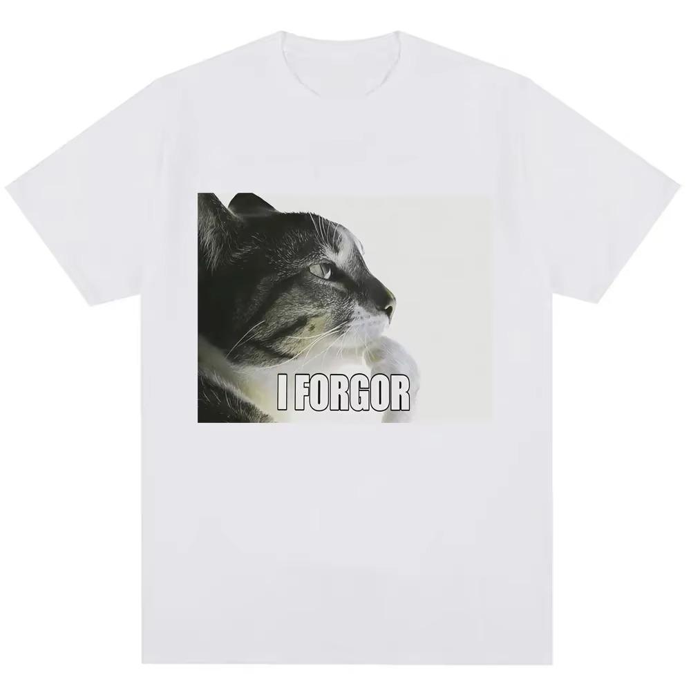Funny I Forgor Funny Cat Meme T Shirt Women's Men Gif Tee Streetwear Casual Unisex Short Sleeve Tops Oversized