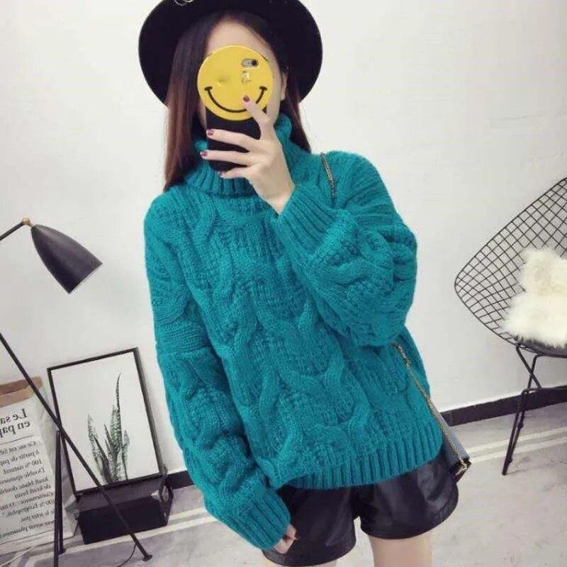 Polotröja Dam Vit Casual Lös Pullover Stickade Toppar Höst Vinter Ny Mode Damstickat Tröja Ytterkläder