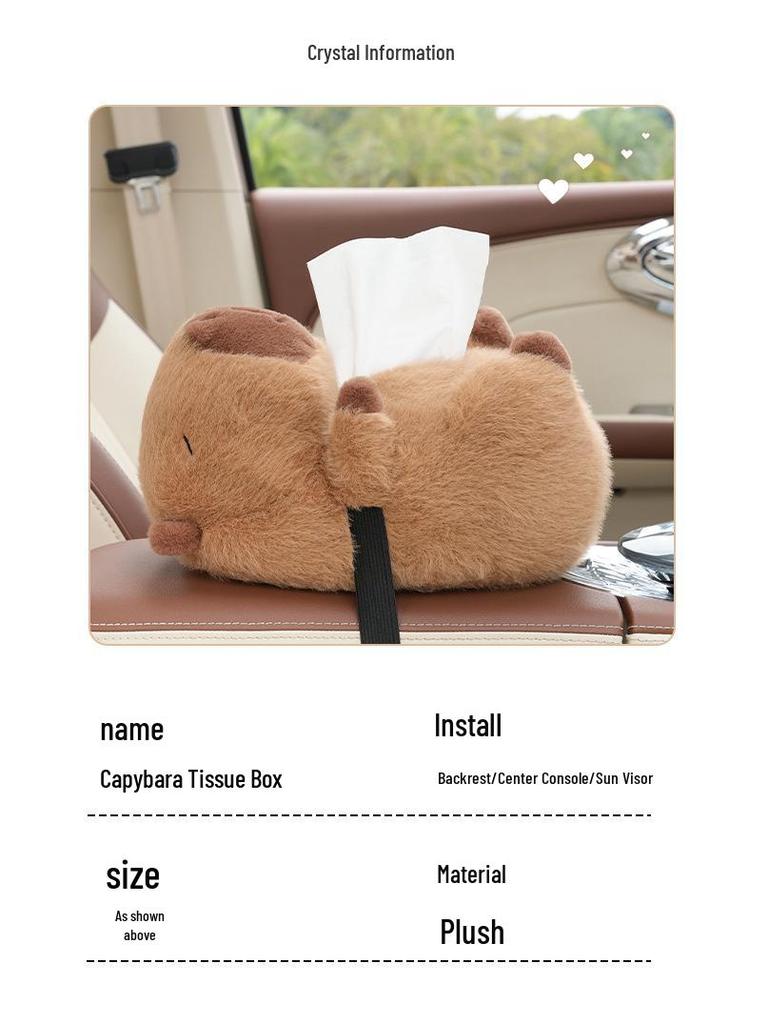 Capybara Plush Car Tissue Holder - Cute & Multifunctional