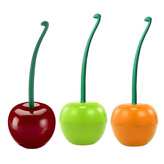Toilet Brush Set with Base Cherry Shape Ergonomic Non-Slip Handle Bright Color Bathroom Cleaning Brush
