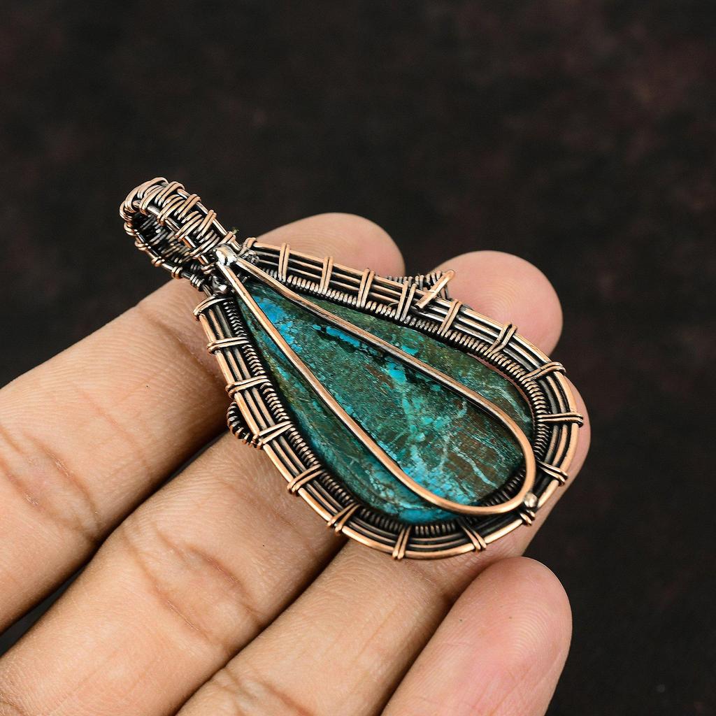 Tibetan Turquoise Copper Pendant Copper Wire Wrapped Jewelry Gemstone Pendant Copper Jewelry Turquoise Jewelry Gift For Mother Gift For Her