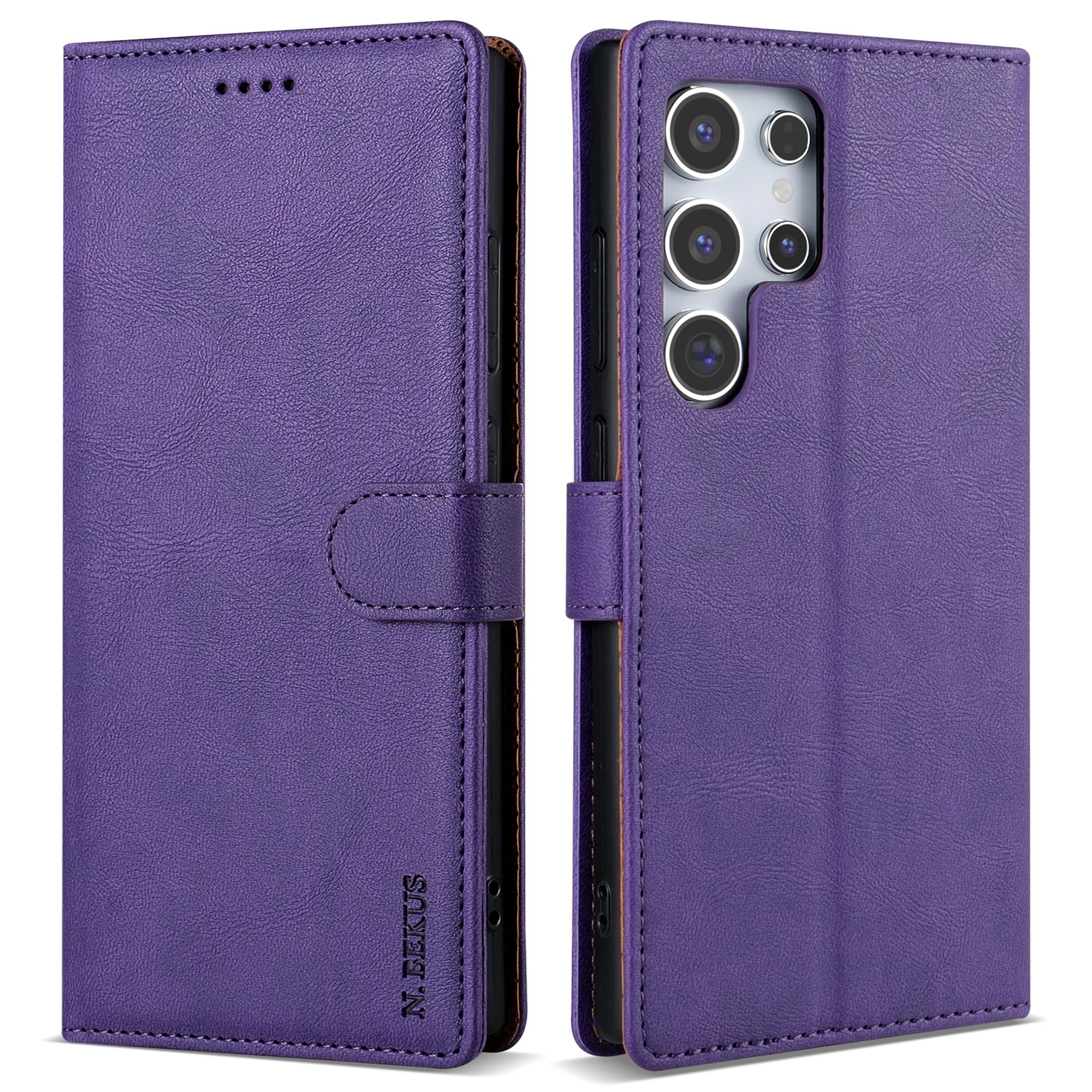 

For Samsung Galaxy S23 Ultra Phone Case Solid Color Leather Wallet Cover Purple