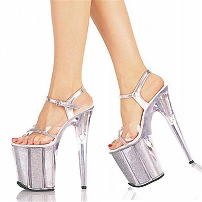 

Женские танцевальные сандалии на платформе, обувь на каблуке 20 см, до щиколотки 10 см, пикантные красные прозрачные танцевальные сандалии на платформе YKC 46