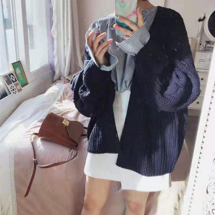 

Korean Winter Knit Sweater Cardigan For Women Oversized Autumn Tops Blouse OneSize темно-синього кольору