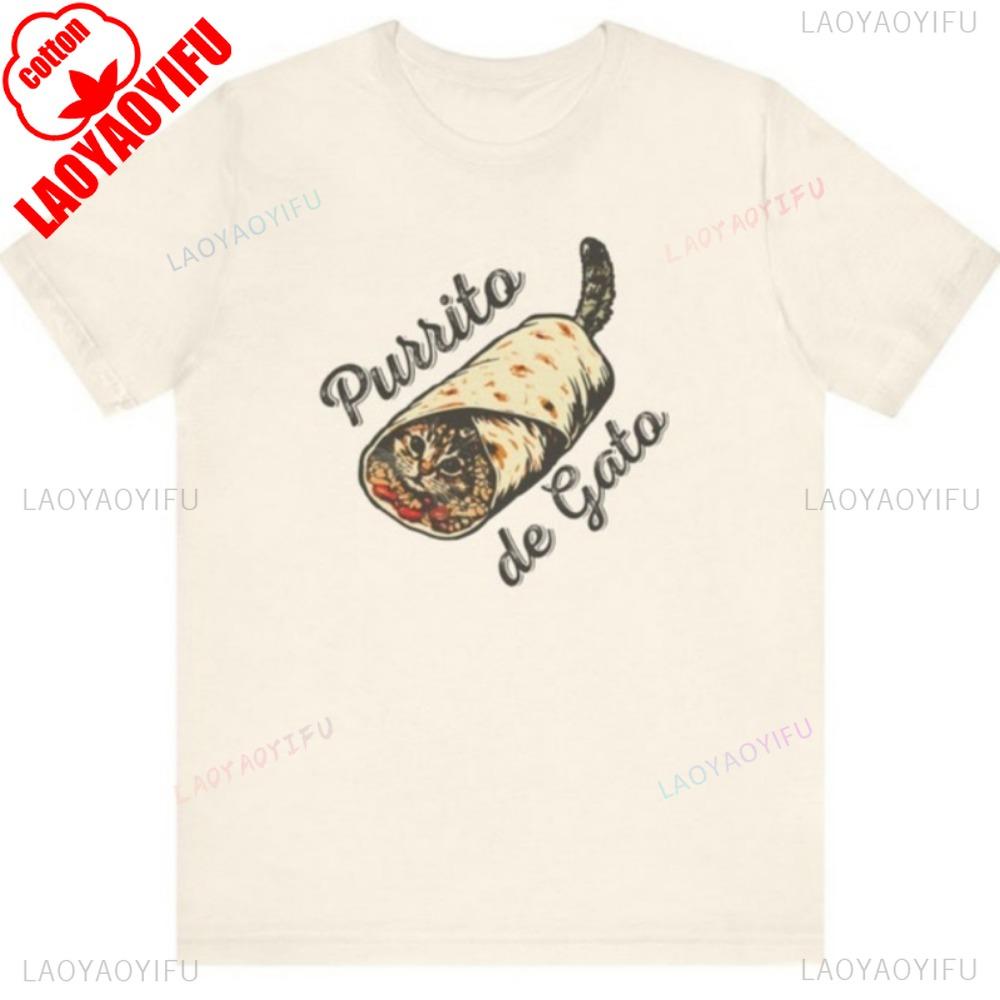 

Purrito De Gato Shirt Funny Cat Tshirt Burrito Tee for Unisex Women Unisex Mexican Food Tshirt Cute Cat Tops Y2k Clothes S