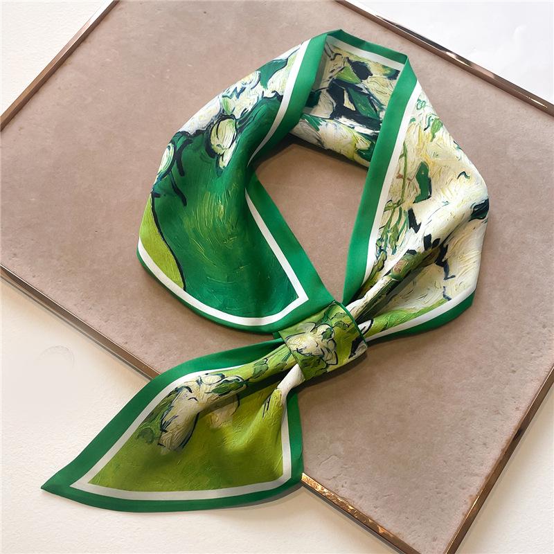Striped Silk Scarf Imitation Long Diagonal Plaid Perfect For Spring Summer