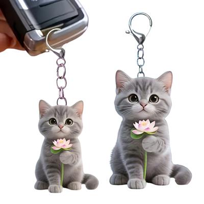 2 Peças Chaveiro Design de Gato 2D Pingente Acrílico Corrente de Chaveiros Mochilas Bolsas Carros Pingente Decorativo