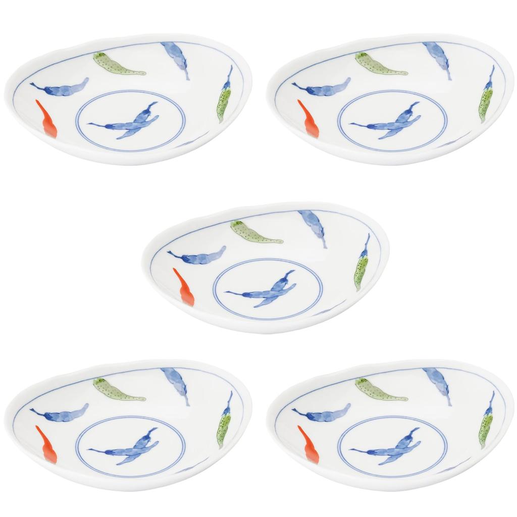 Mino Ware Dinnerware Set of Oval Deep 16cm Microwave and Dishwasher Made in Product Number 564629 "Nishiki Togarashi" 5, Plates, Approx. Diameter,