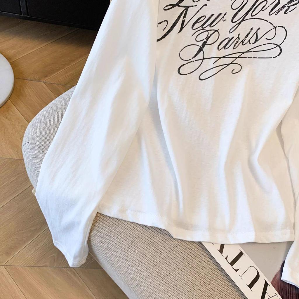 Women's Plus Size Off-Shoulder Letter Print Long Sleeve Lace Top