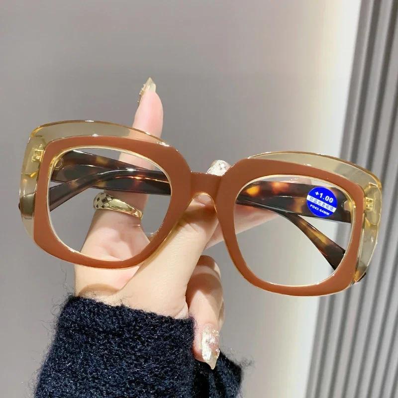 

Neutral Fashion Oversized Frame Reading Glasses Women s New Retro HD Lens Presbyopia Glasses Luxury Farsighted Glasses To +4.0 2.5