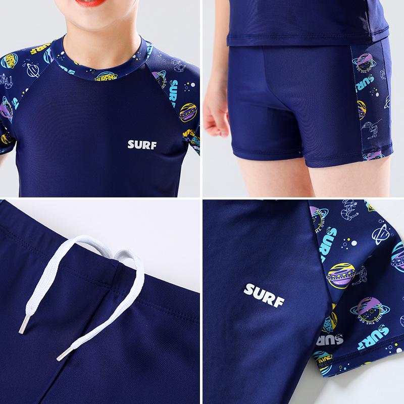 Boys' Sun Protection Split Swimsuit Set 2025 - Swim Trunks for Kids In S, M, L; Hot Spring Style.