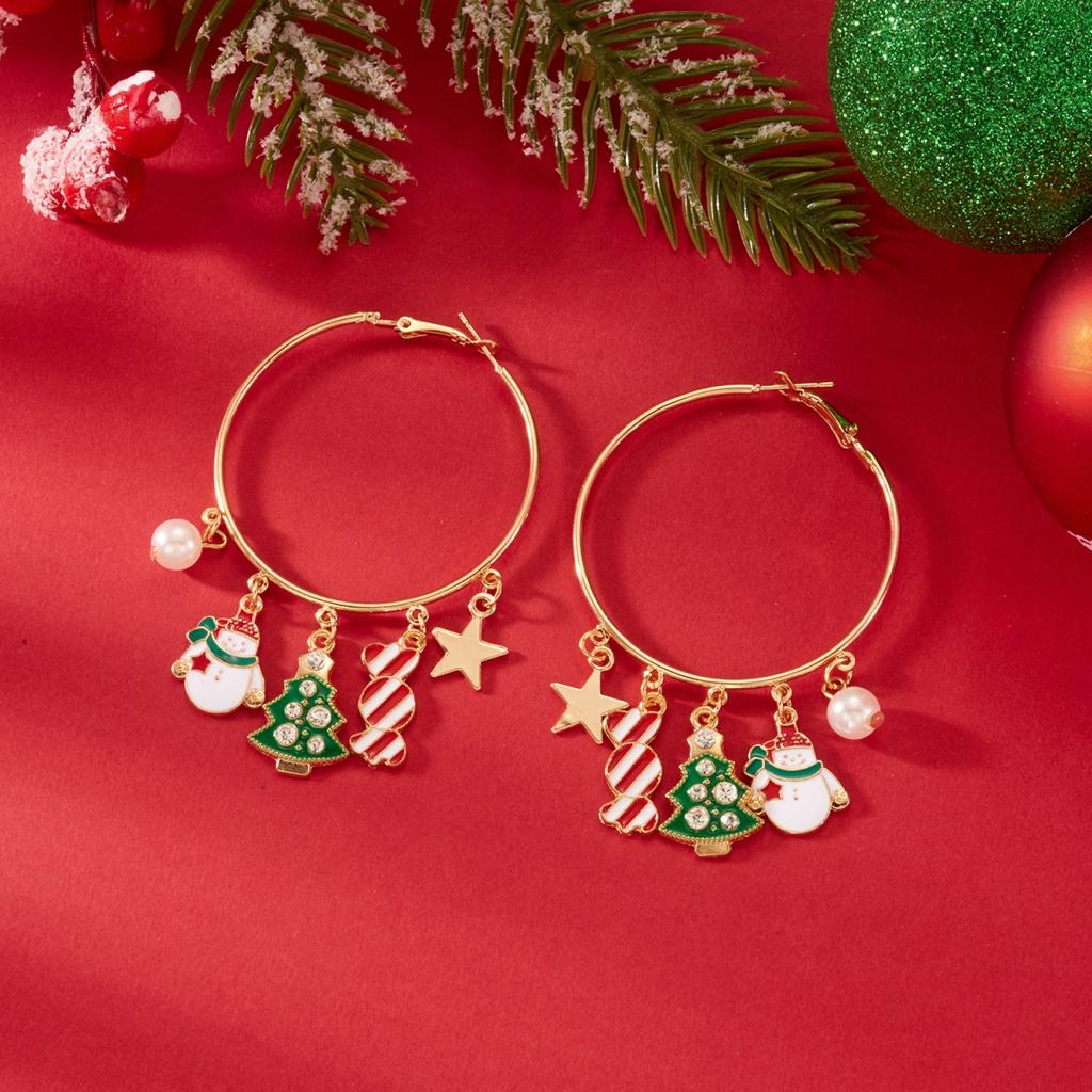 Christmas Gingerbread Xmas Tree Candy Star Snowman Santa Claus Reindeer Hoop Drop Earrings Holiday Jewelry Gift For Women Men