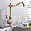Antique Brass Basin Faucet Creamic Single Handle Hot And Cold Mixer Tap 360 Rotation Deck Mount Bathroom Crane Kitchen Faucet