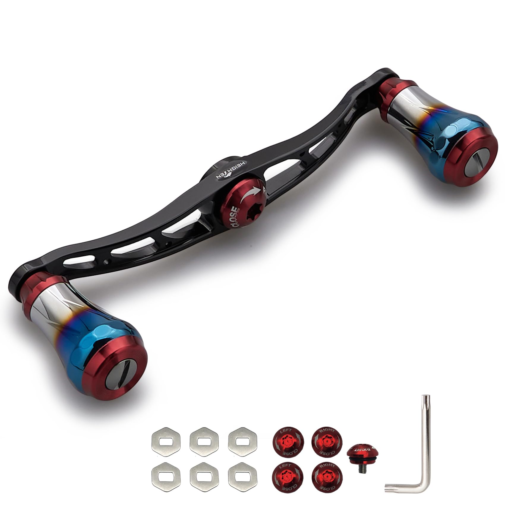 

HEIGHTEN Baitcasting Reel Handle for Abu Aviation Aluminum Aurora Series Black Wine V2.0 90mm/105mm/115mm Shimano, Daiwa, Garcia, (V2.0-115mm - & Red)