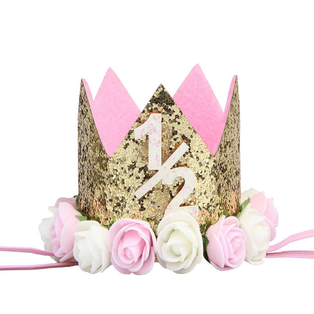 Cross-Border 1st Birthday Crown Headband: Princess Gold & Pink Party Accessory for Girls