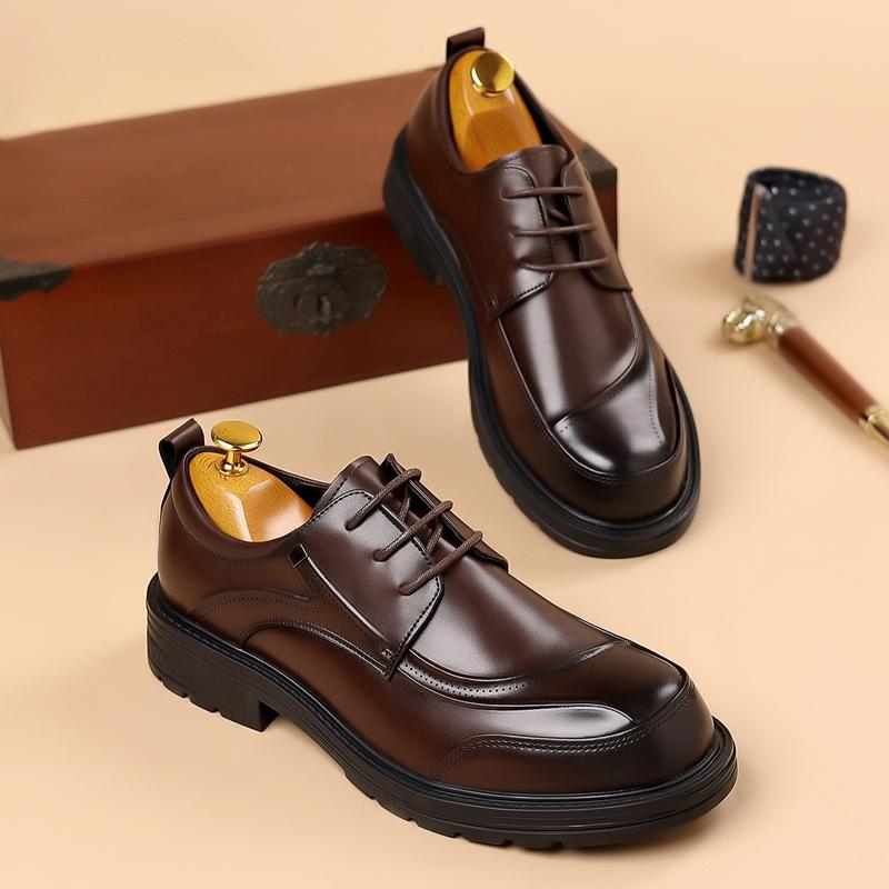 Spring and autumn trend men's business casual leather shoes lace-up big head formal men's leather shoes